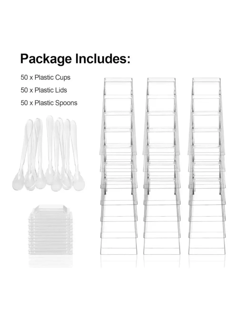 50 Pack 3 oz Square Mini Dessert Cups with Lids and Spoons